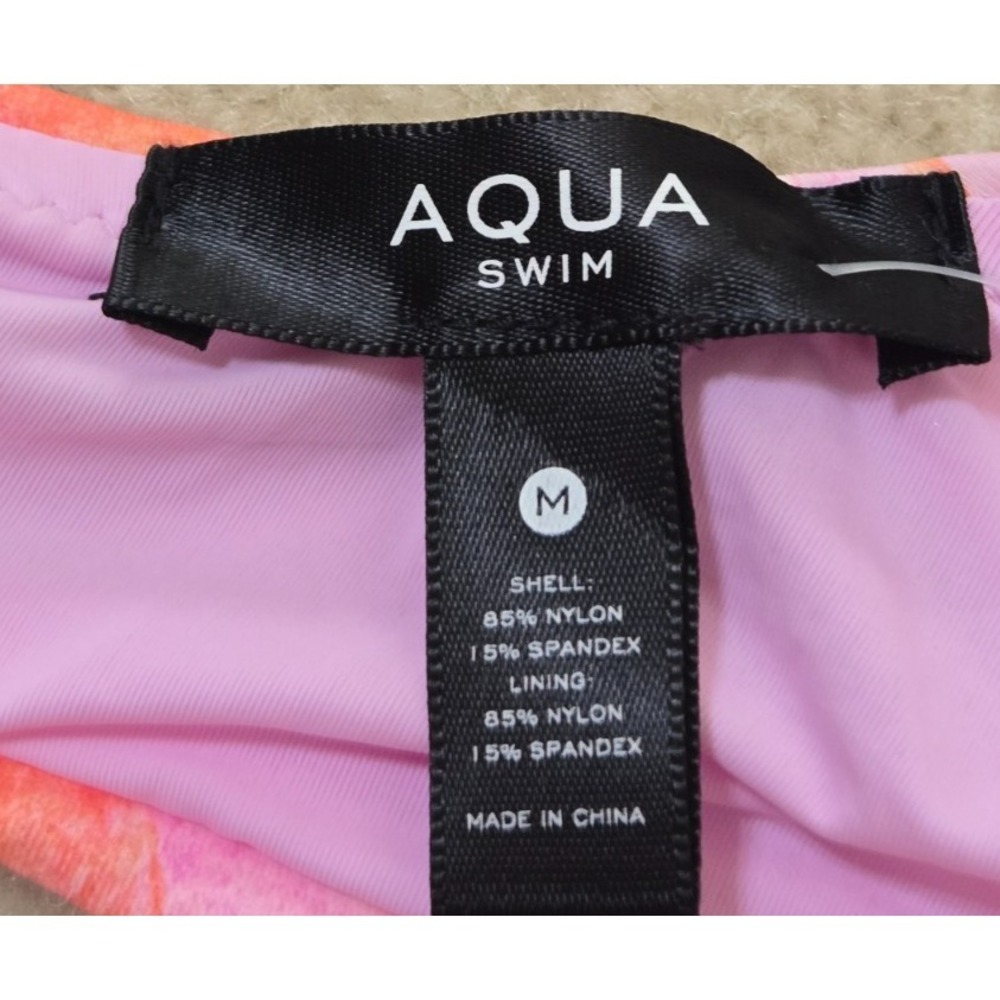 Aqua Swim One Shoulder Tie Marble Swirl Bikini Top Women's M Pink Multi - Picture 7 of 8